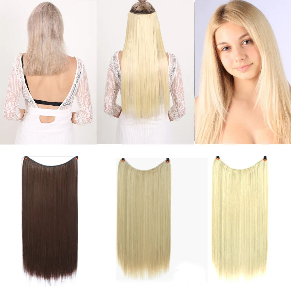Synthetic No Clip In Fake Hairpiece Blonde Extension