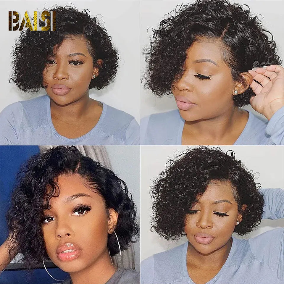 BAISI Curly Short Pixie Cut Human Hair Wigs
