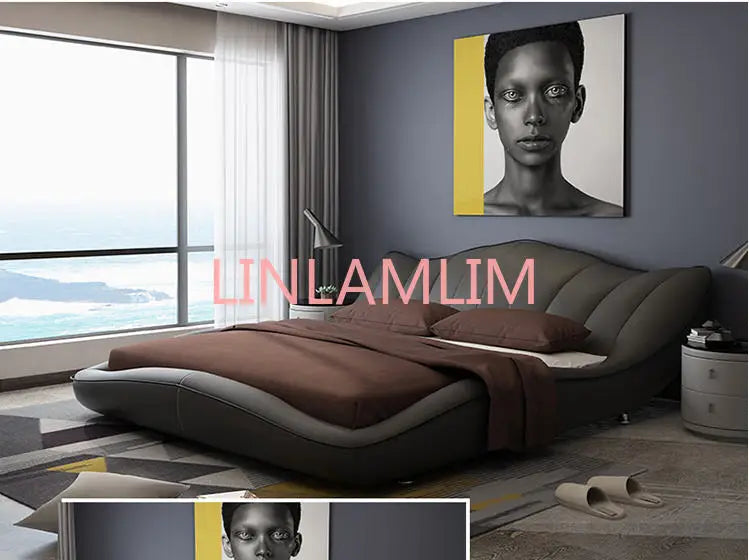 Europe and America Genuine leather bed frame