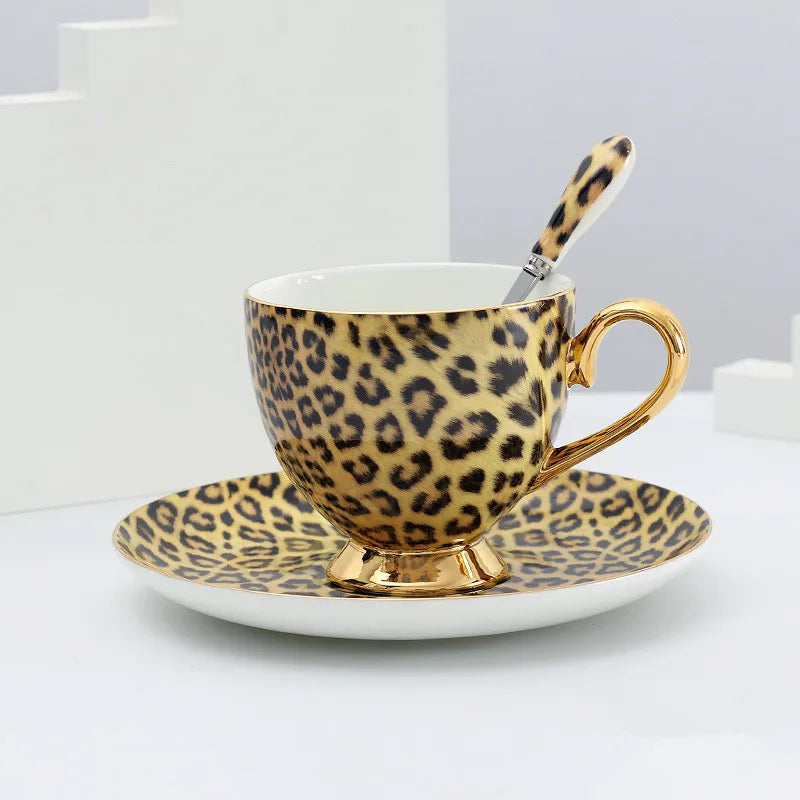 Leopard Print Ceramic Coffee Set Cups & Saucers
