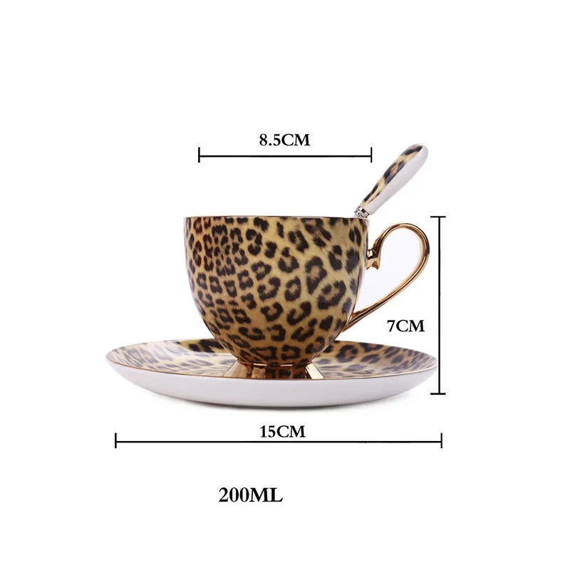 Leopard Print Ceramic Coffee Set Cups & Saucers