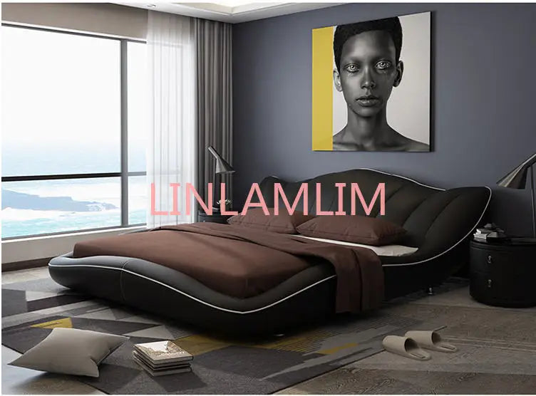 Europe and America Genuine leather bed frame