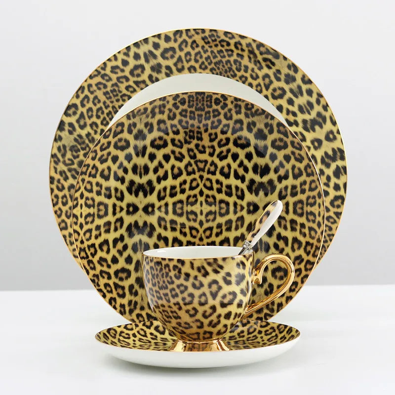 Leopard Print Ceramic Coffee Set Cups & Saucers