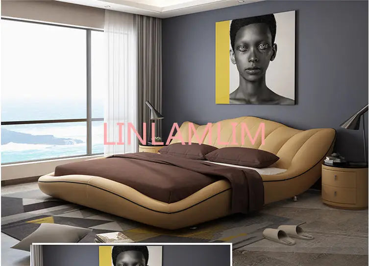 Europe and America Genuine leather bed frame