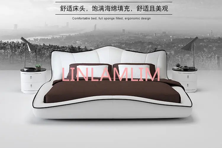 Europe and America Genuine leather bed frame