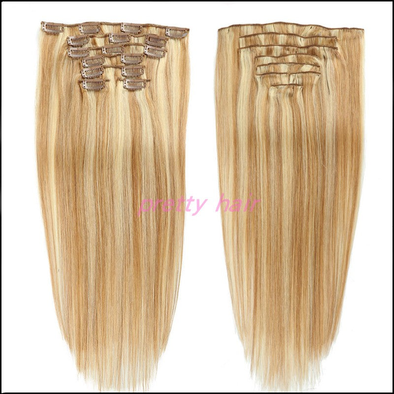 Blonde Straight Clip in Human Hair Extensions