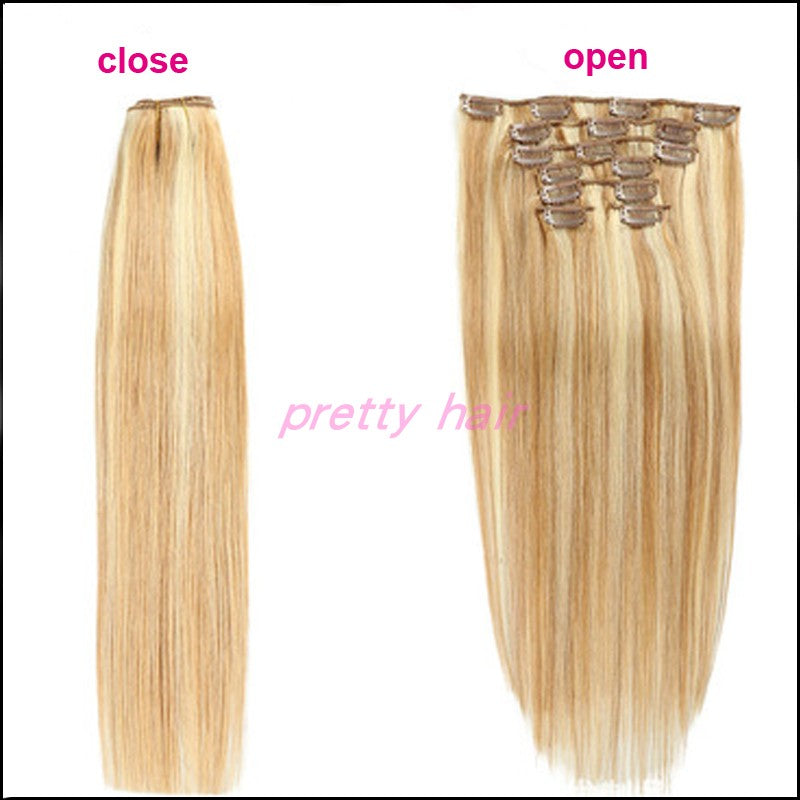 Blonde Straight Clip in Human Hair Extensions