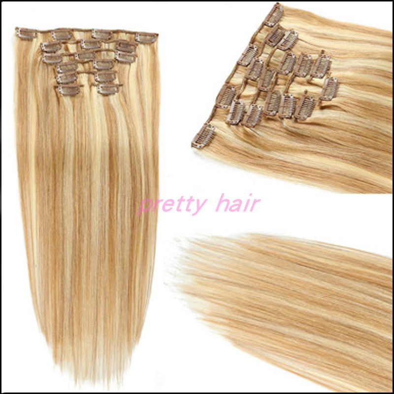 Blonde Straight Clip in Human Hair Extensions