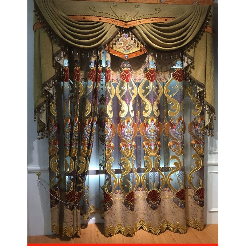 European Chenille Cut Out Embroidered Curtain