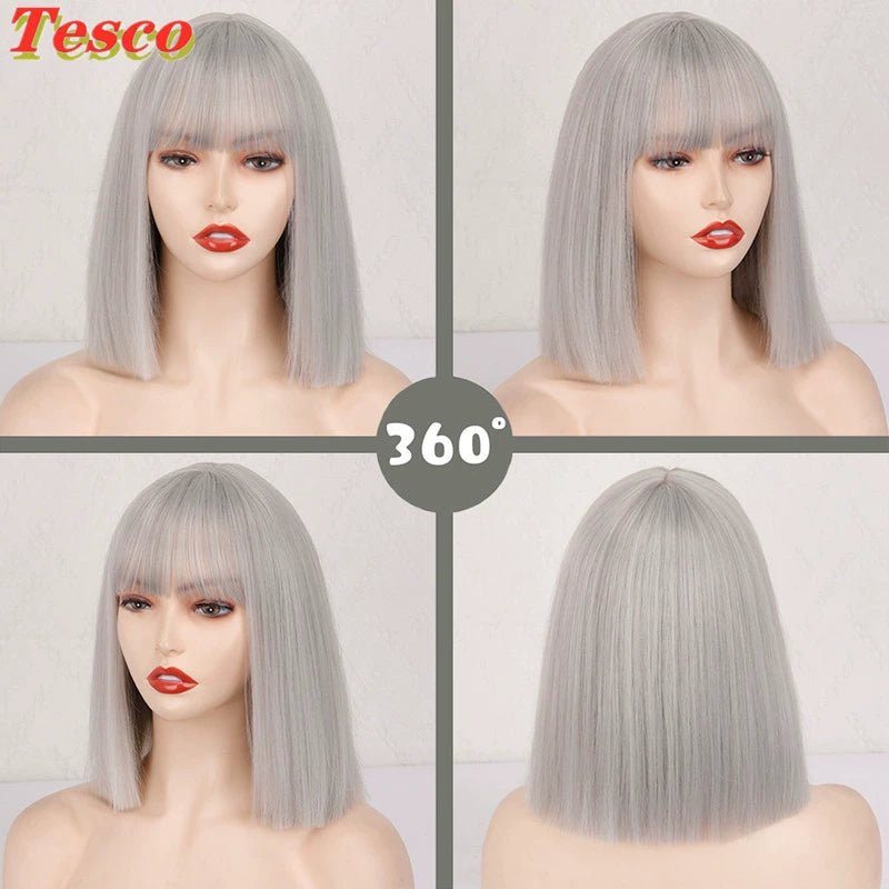 Kurze Silber Grau Bob MIT Kurze Gerade Wig