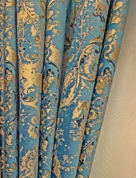 European-style minimalist luxury blue carved blackout curtains