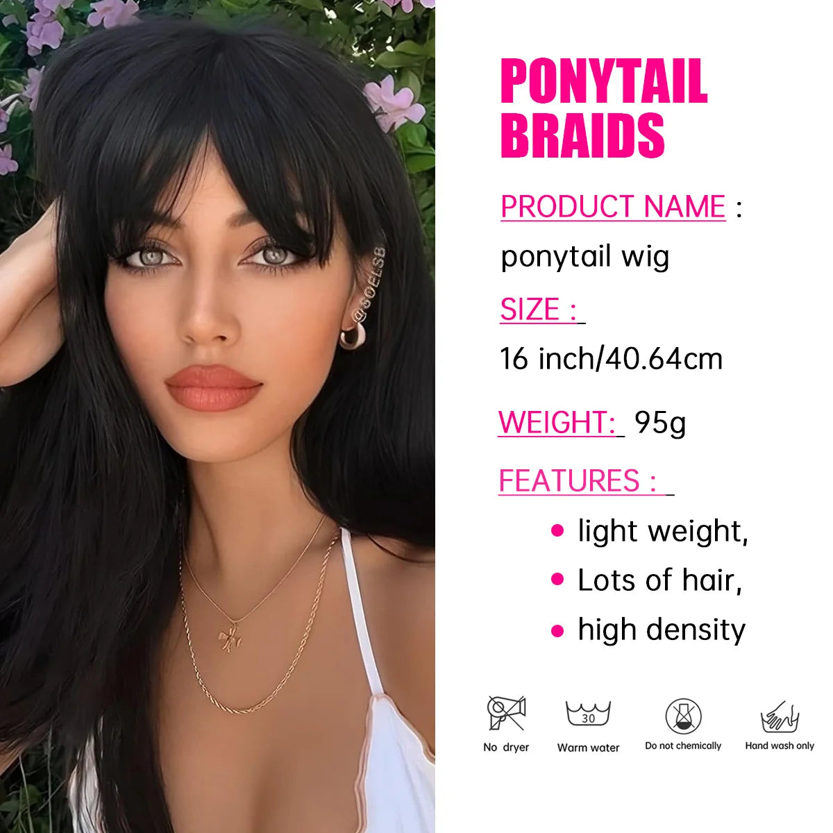 Long Natural straight Wig with Fluffy Bangs