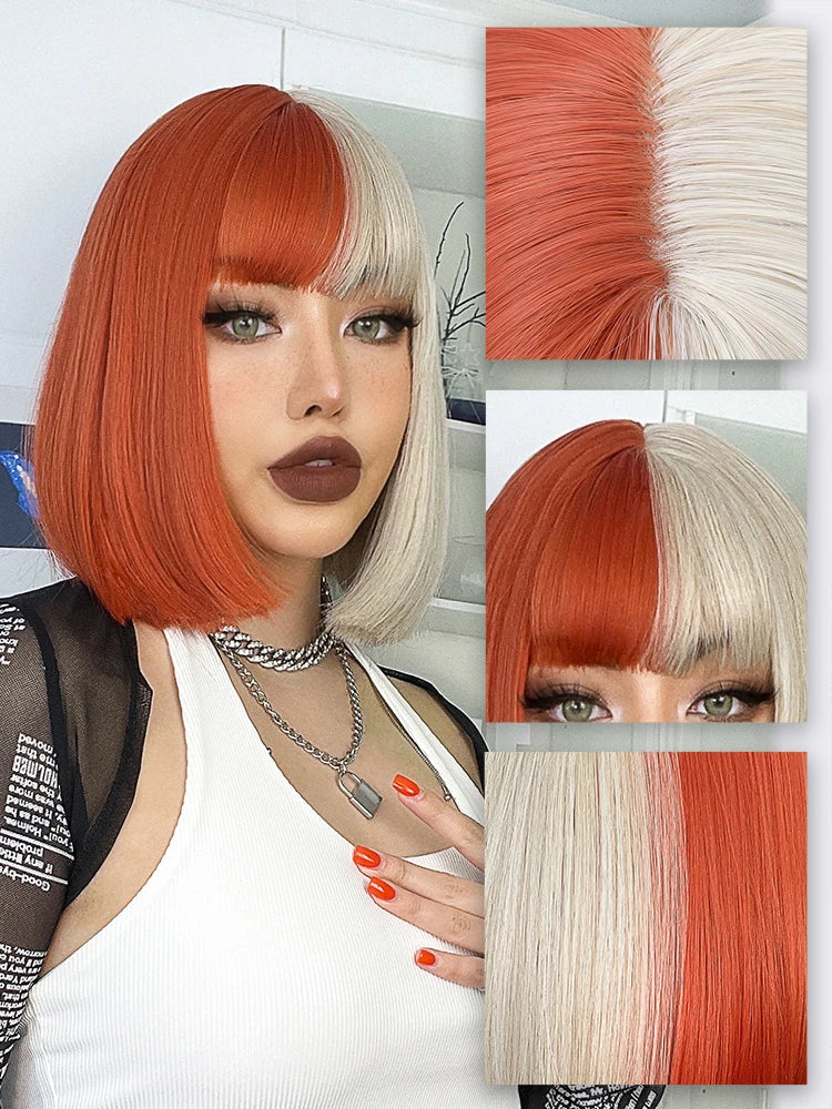 Blonde Red Short Bob Synthetic Wig