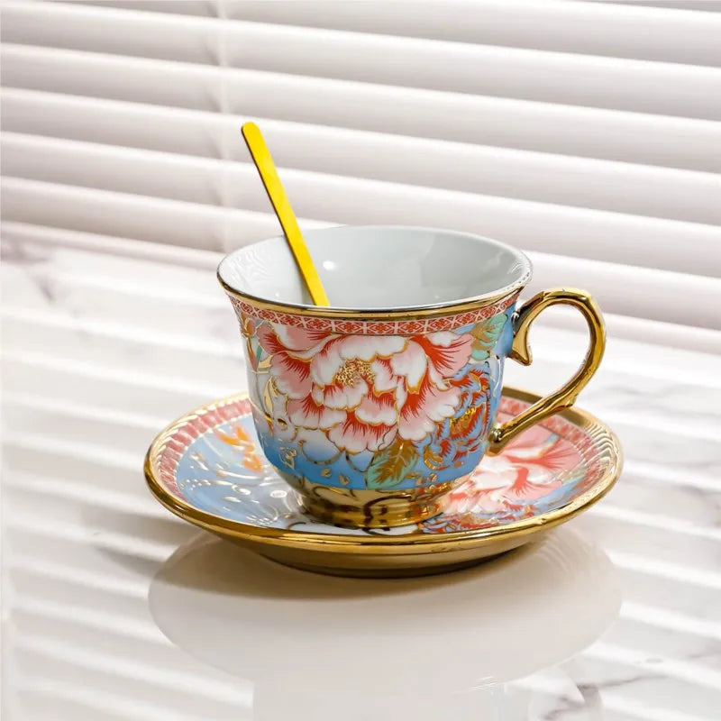 Creative Hand-painted Flowers European-style Ceramic Cup Set