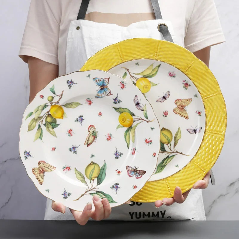 European-style ceramic steak plate cutlery