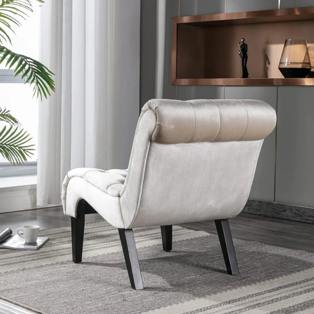 Chaise Lounge Beige Velvet Accent Chair