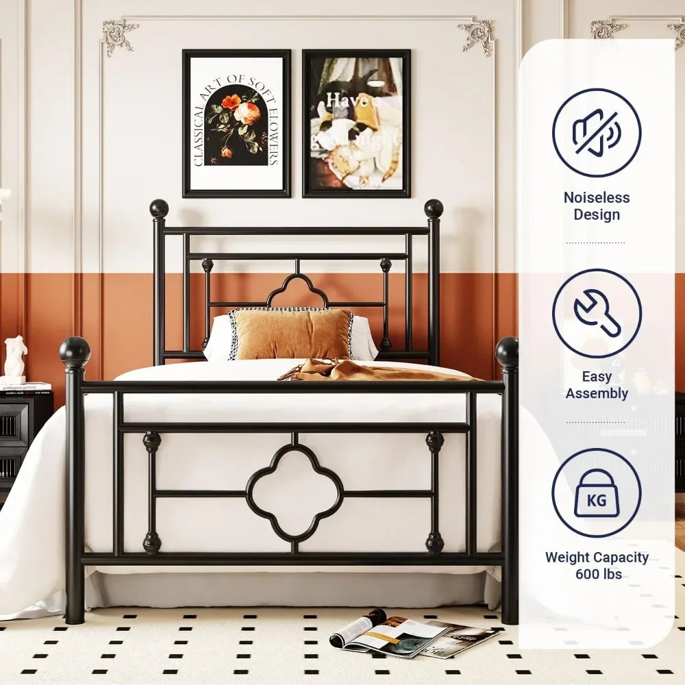 Metal bed frame with headboard and footboard