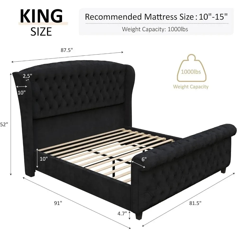 Velvet Upholstered Bed Frame,