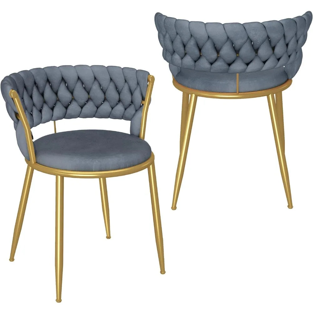 Velvet Upholstered Chairs Set with Gold Metal Legs