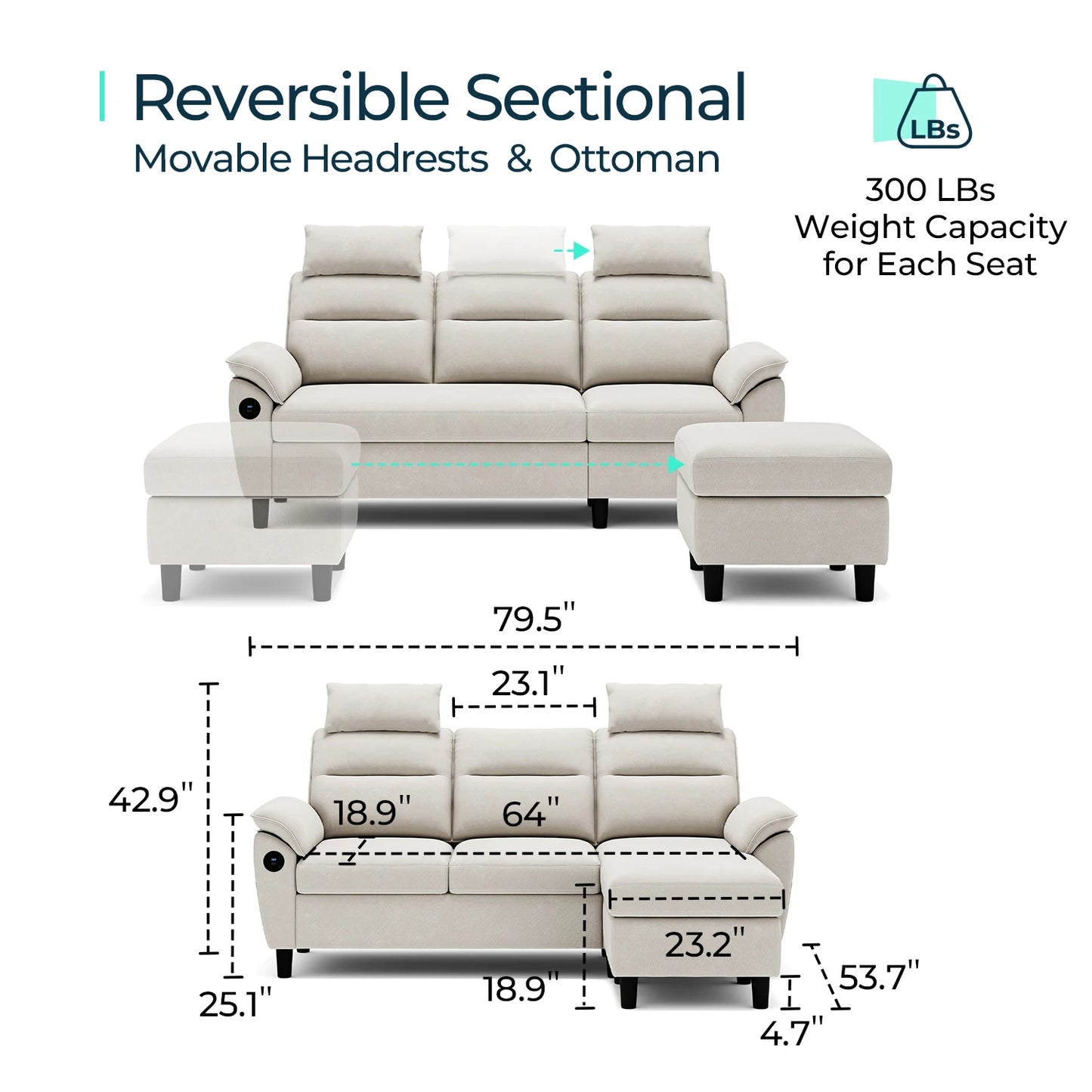 LINSY HOME L Shaped Sectional Sofa