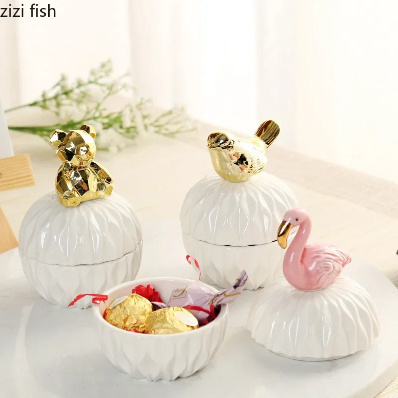 Pink geometric Animals ceramic jewelry boxes