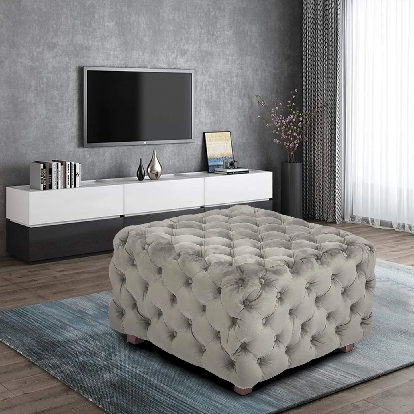 Velvet Ottoman Bench Cube Foot Rest Stool Square Coffee Table