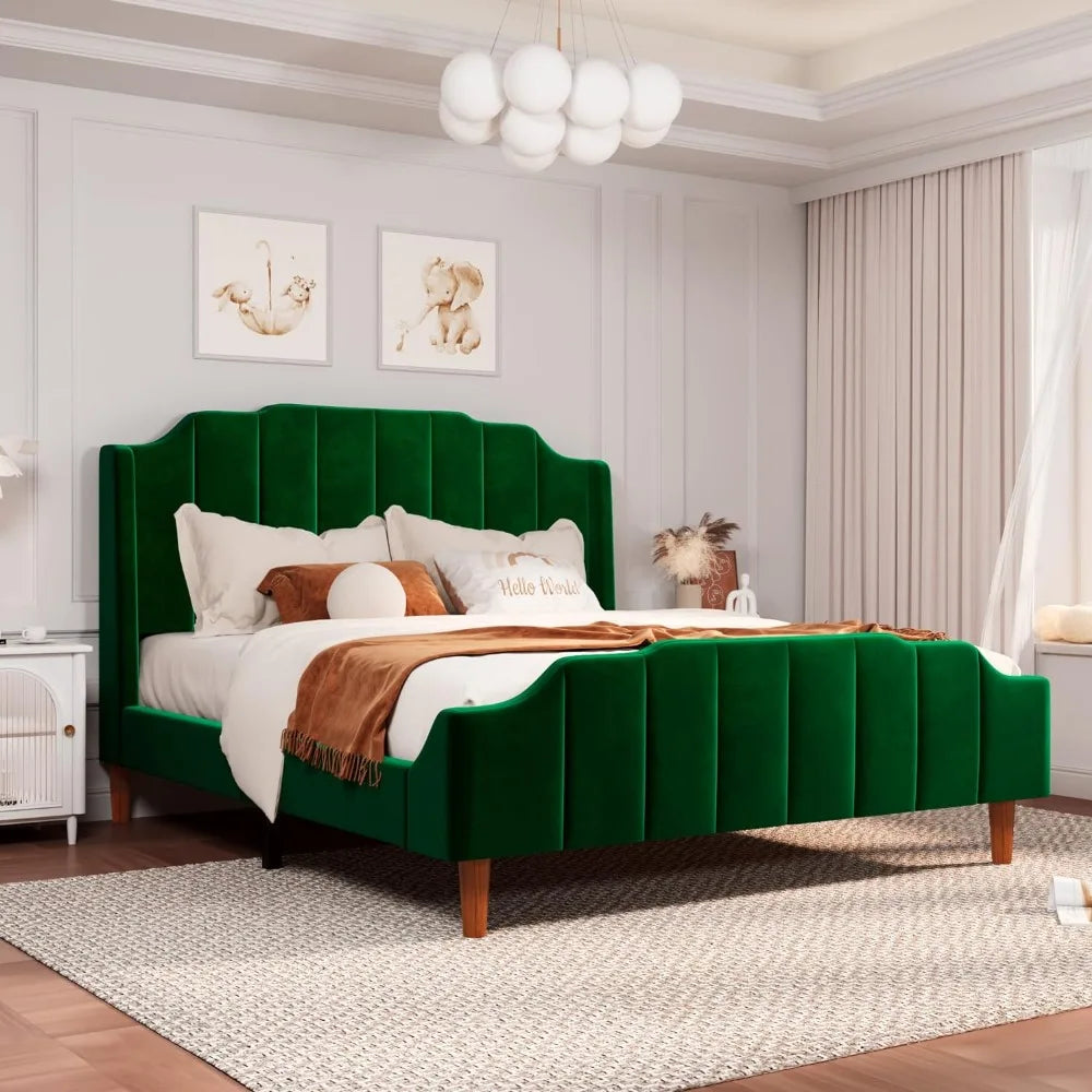 Allewie Queen Size Velvet Bed Frame