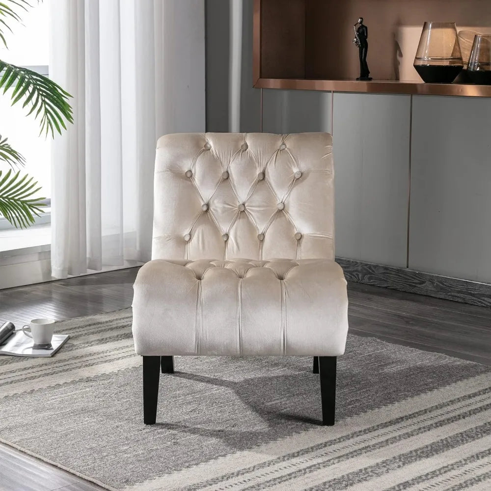 Chaise Lounge Beige Velvet Accent Chair