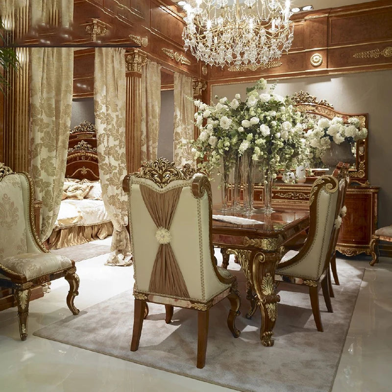European style solid wood carved dining table