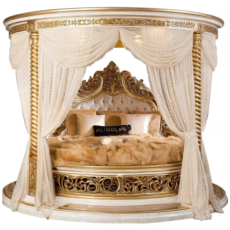 European style solid wood round bed