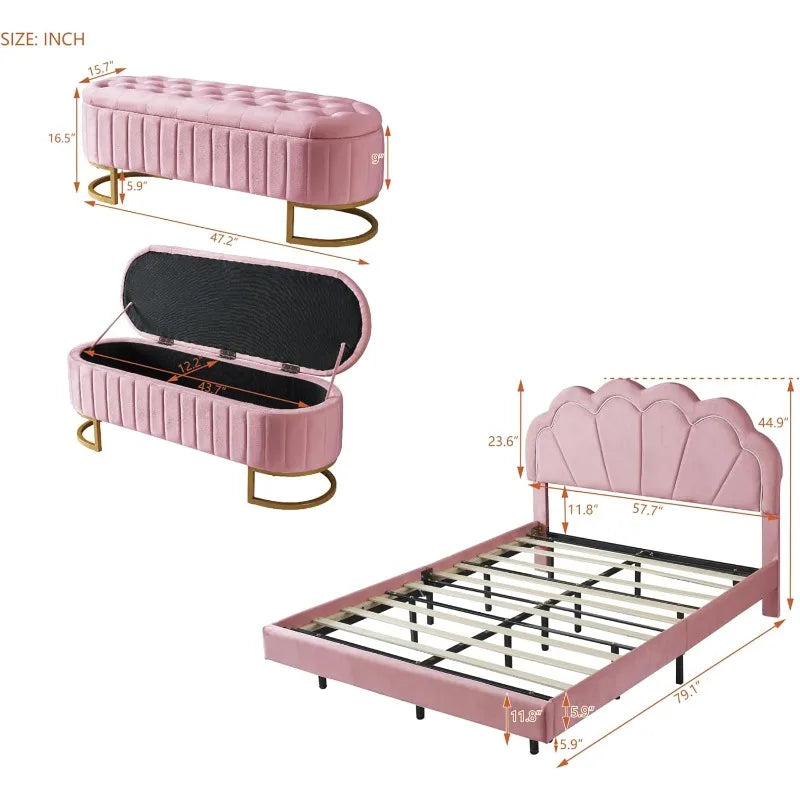 Floating Bed Frame Full Size with Ottoman