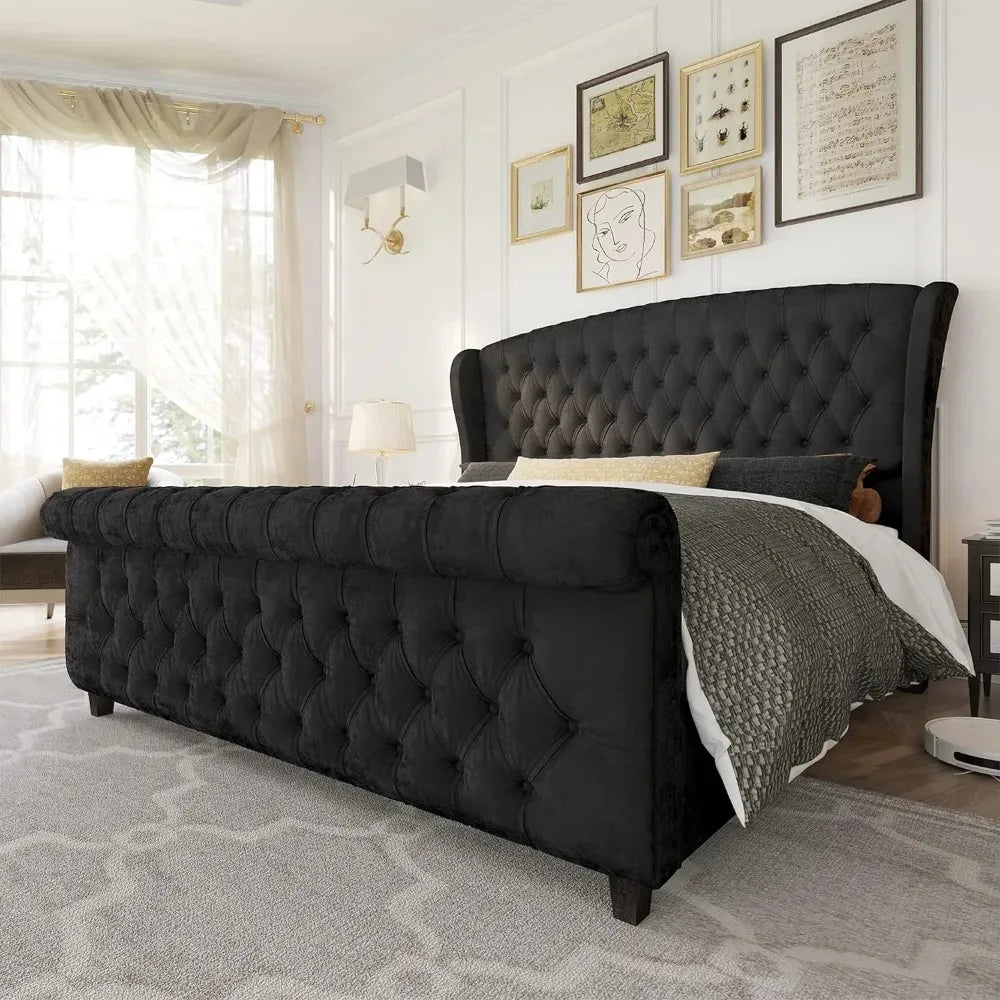 Velvet Upholstered Bed Frame,