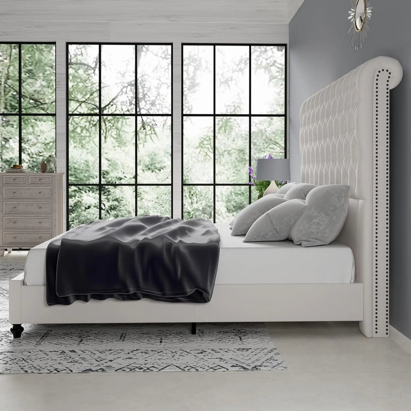 Jocisland Queen Size Bed Frame with Sleigh Headboard