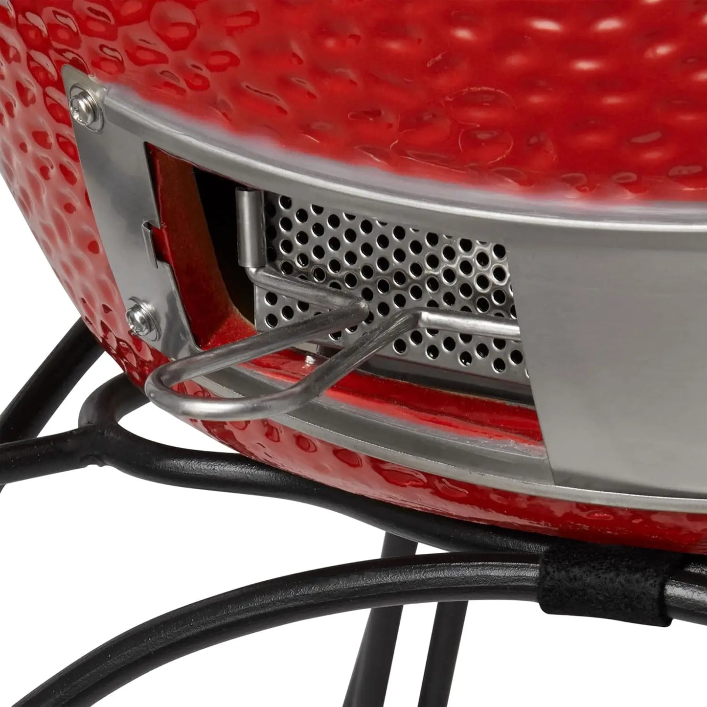 24-inch Ceramic Charcoal Grill Smoker with Cart, Side Shelves Stainless Steel Grates 450 Cooking Square Inches in Red