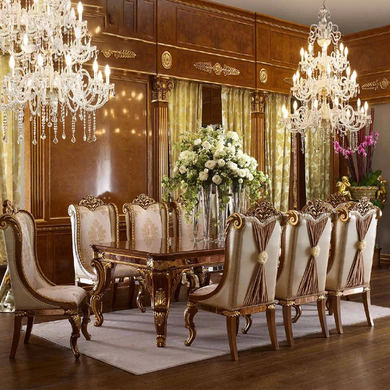 European style solid wood carved dining table