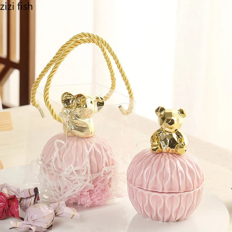 Pink geometric Animals ceramic jewelry boxes