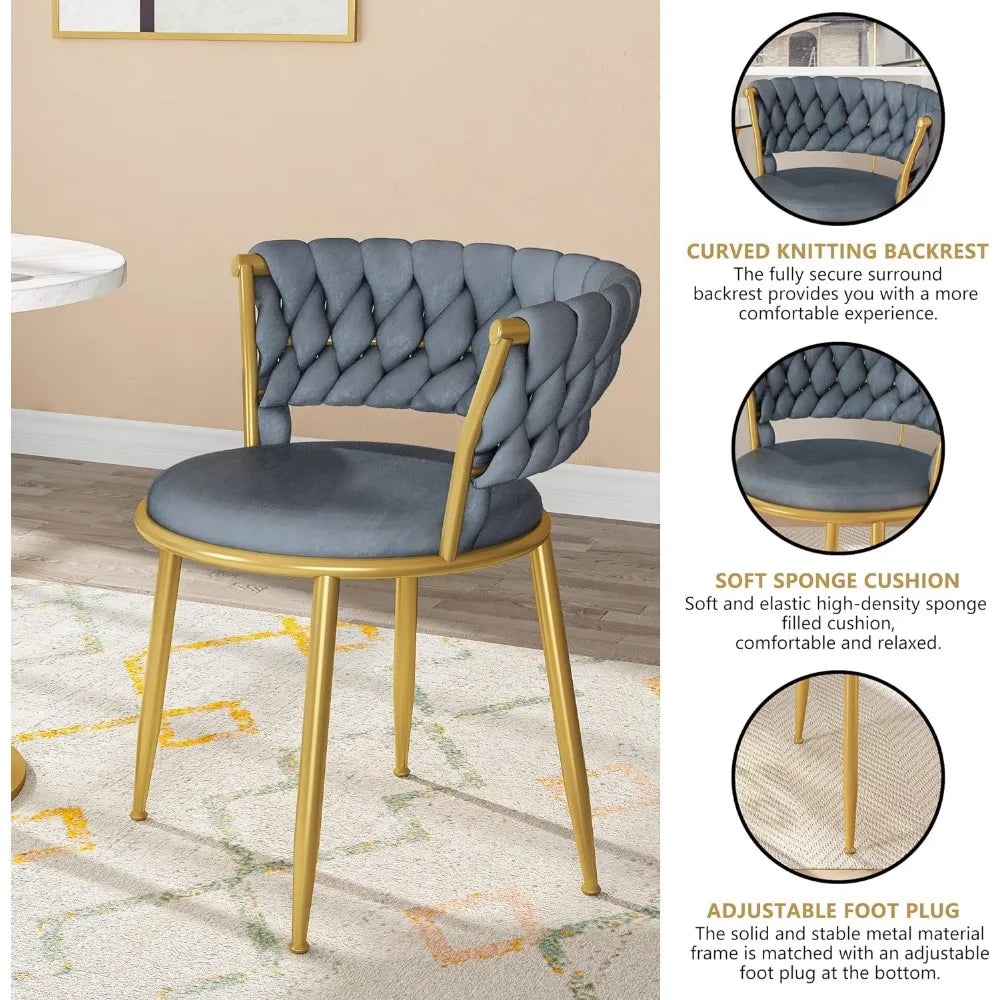 Velvet Upholstered Chairs Set with Gold Metal Legs