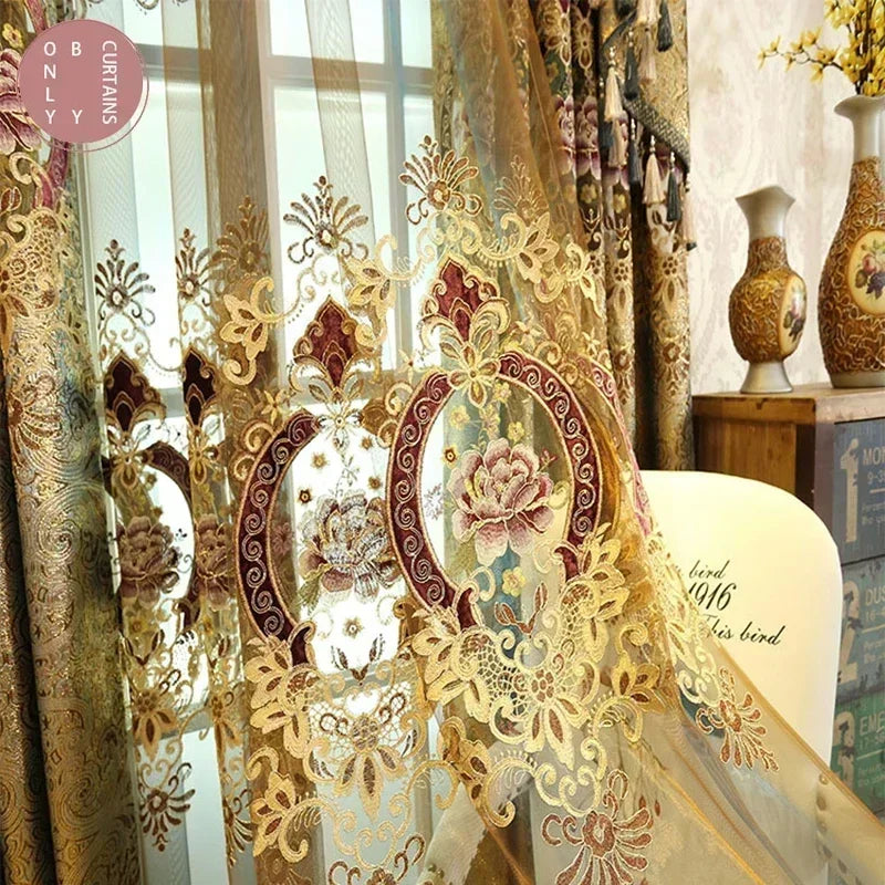 Gold Gilded Embroidered Hollowed Out Velvet Curtains