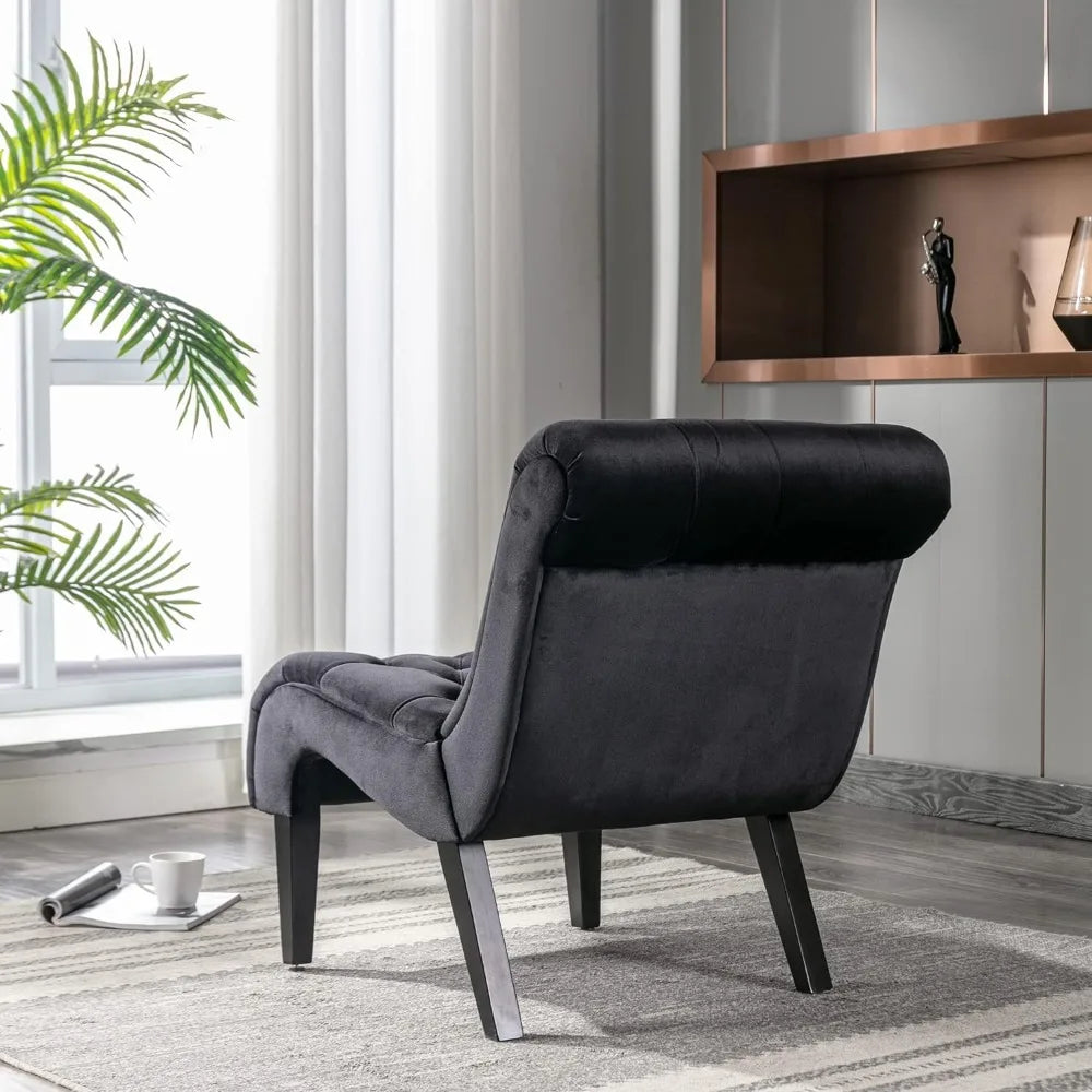 Chaise Lounge Black Velvet Accent Chair