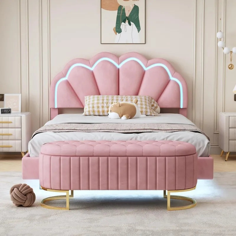 Floating Bed Frame Full Size with Ottoman