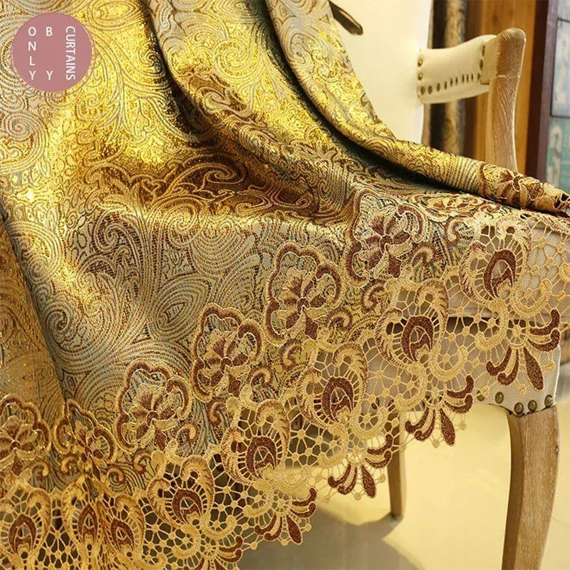 Gold Gilded Embroidered Hollowed Out Velvet Curtains