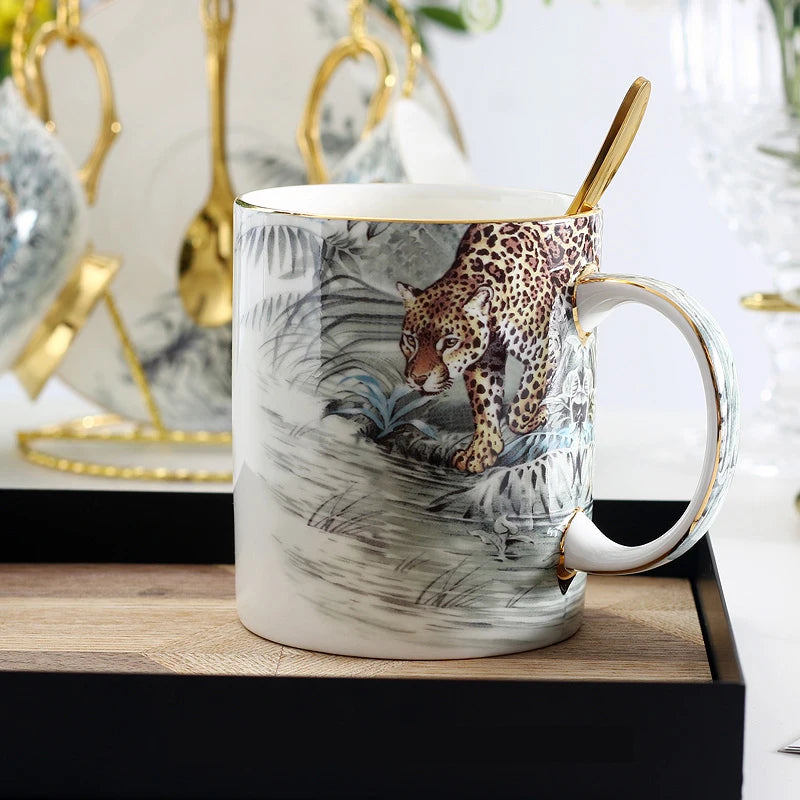 Cheetah Jungle Bone China Coffee Cup Saucer Set