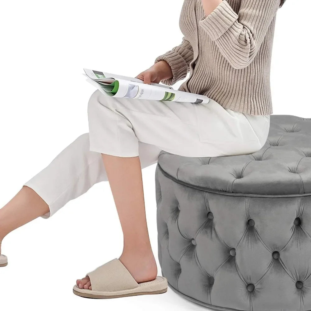 Round Velvet Storage Ottoman