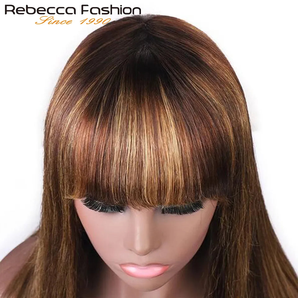 Short Cut P4/30 Highlight Straight Human Hair Wigs with bangs