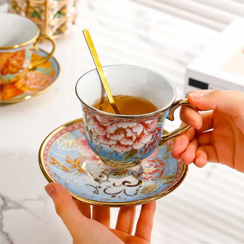 Creative Hand-painted Flowers European-style Ceramic Cup Set