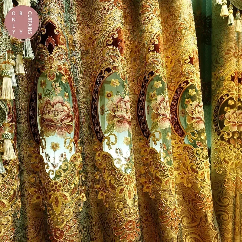 Gold Gilded Embroidered Hollowed Out Velvet Curtains