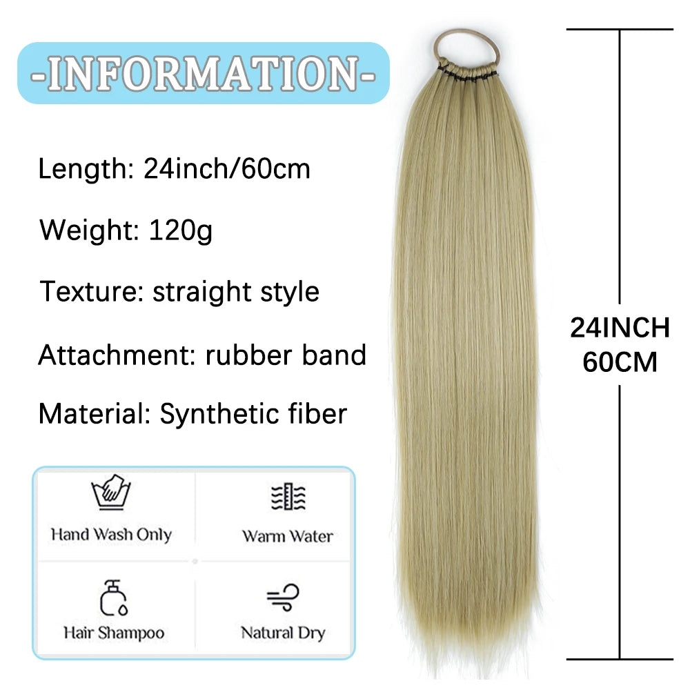 Synthetic Long Straight Ponytail With Elastic Band Wrap