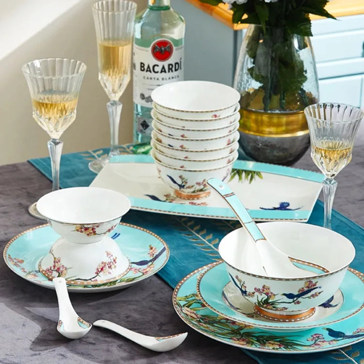 Bone China light luxury gold edge bowl set