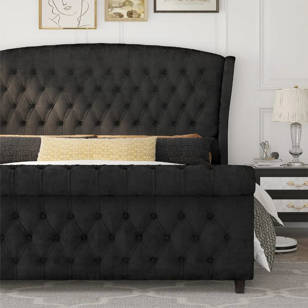 Velvet Upholstered Bed Frame,
