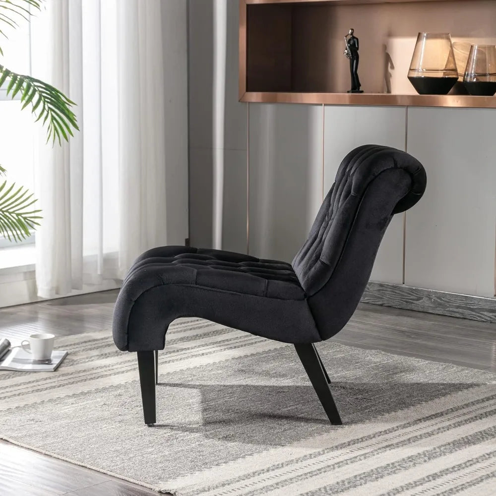 Chaise Lounge Black Velvet Accent Chair